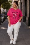 Γυναικείο Βαμβακερό T-shirt “Magnifique” με τύπωμα λουλούδια Ροζ– Plus Size