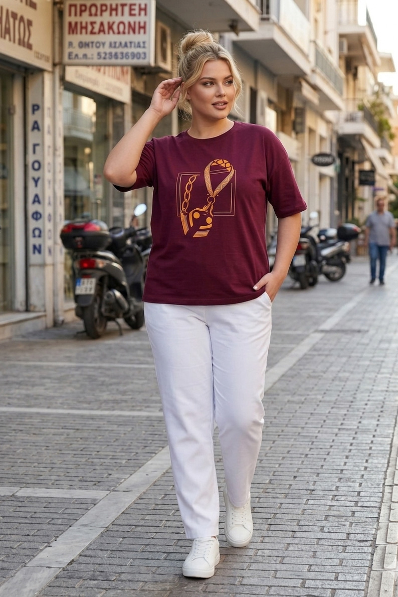 Γυναικείο Βαμβακερό T-Shirt με Print – Plus Size
