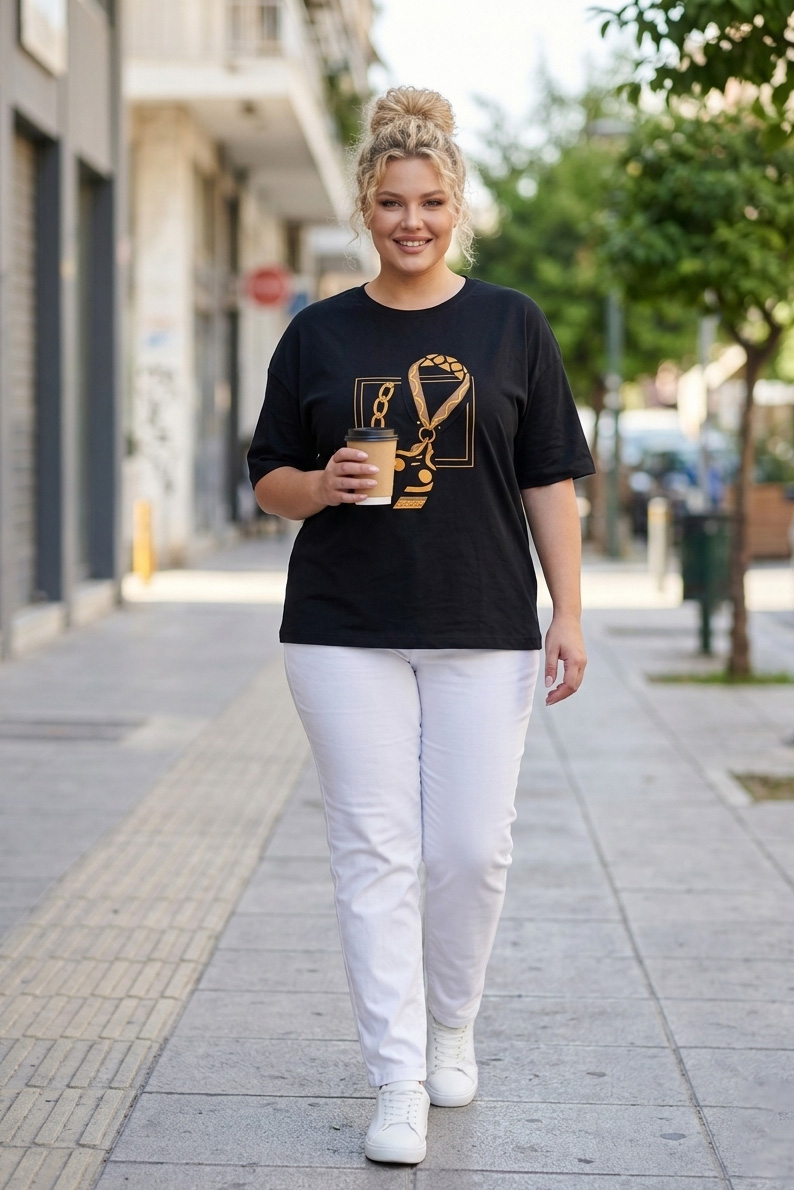 Γυναικείο Βαμβακερό T-Shirt με Print – Plus Size