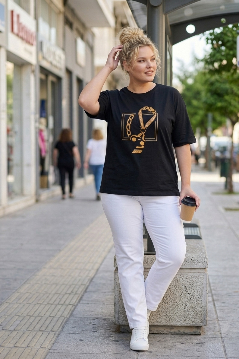 Γυναικείο Βαμβακερό T-Shirt με Print – Plus Size