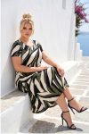 Linen-Look Midi Φόρεμα Viscose Καλοκαιρινό με Abstract Geometric Print – Μαύρο & Μπεζ