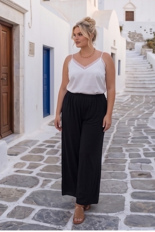 Γυναικεία Μαύρη Viscose Παντελόνα Full Length – Island Breeze