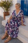 Γυναικείο Maxi floral φόρεμα με δαντέλα και αέρινα μανίκια – Navy/Lilac
