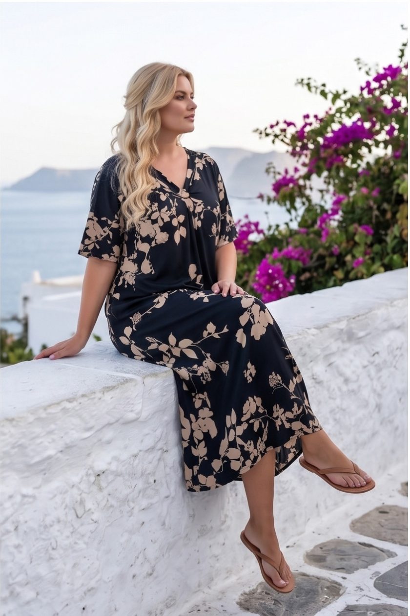 μακρύ floral φόρεμα, καλοκαιρινά μάξι φορέματα, φόρεμα για νησί, άνετα καθημερινά φορέματα, φόρεμα με V ντεκολτέ, plus size φορέματα, αέρινο floral φόρεμα.
