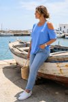 Γυναικεία Μπλούζα Viscose Σιέλ Cold Shoulder με Άνετη Γραμμή