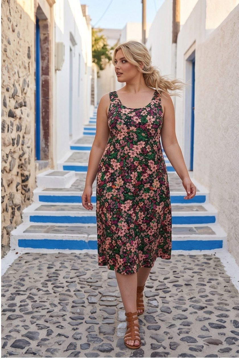 Γυναικείο Midi Φόρεμα Viscose Μαύρο με Floral Print